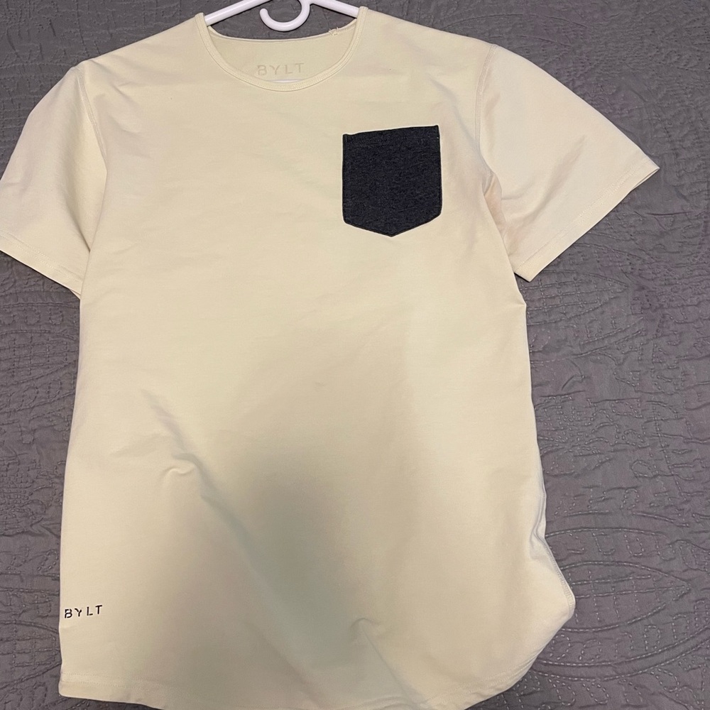 BYLT men’s shirt-size small-color yellow with heather gray pocket